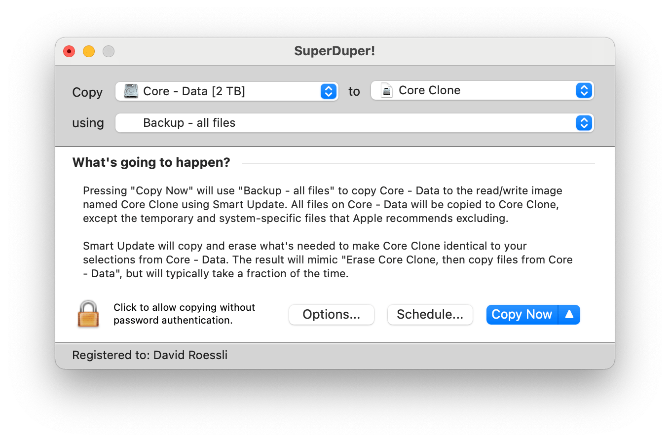 Screenshot of SuperDuper!'s main window