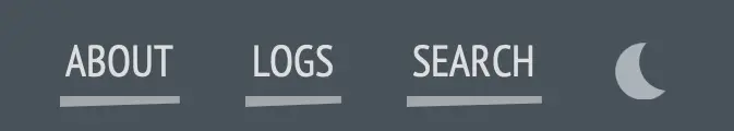 Screenshot of my dark mode navigation bar displaying the them toggle as a moon crescent