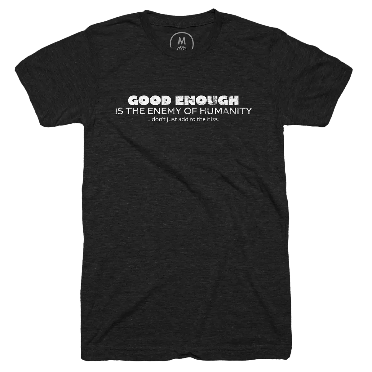 Black t-shirt with white lettering