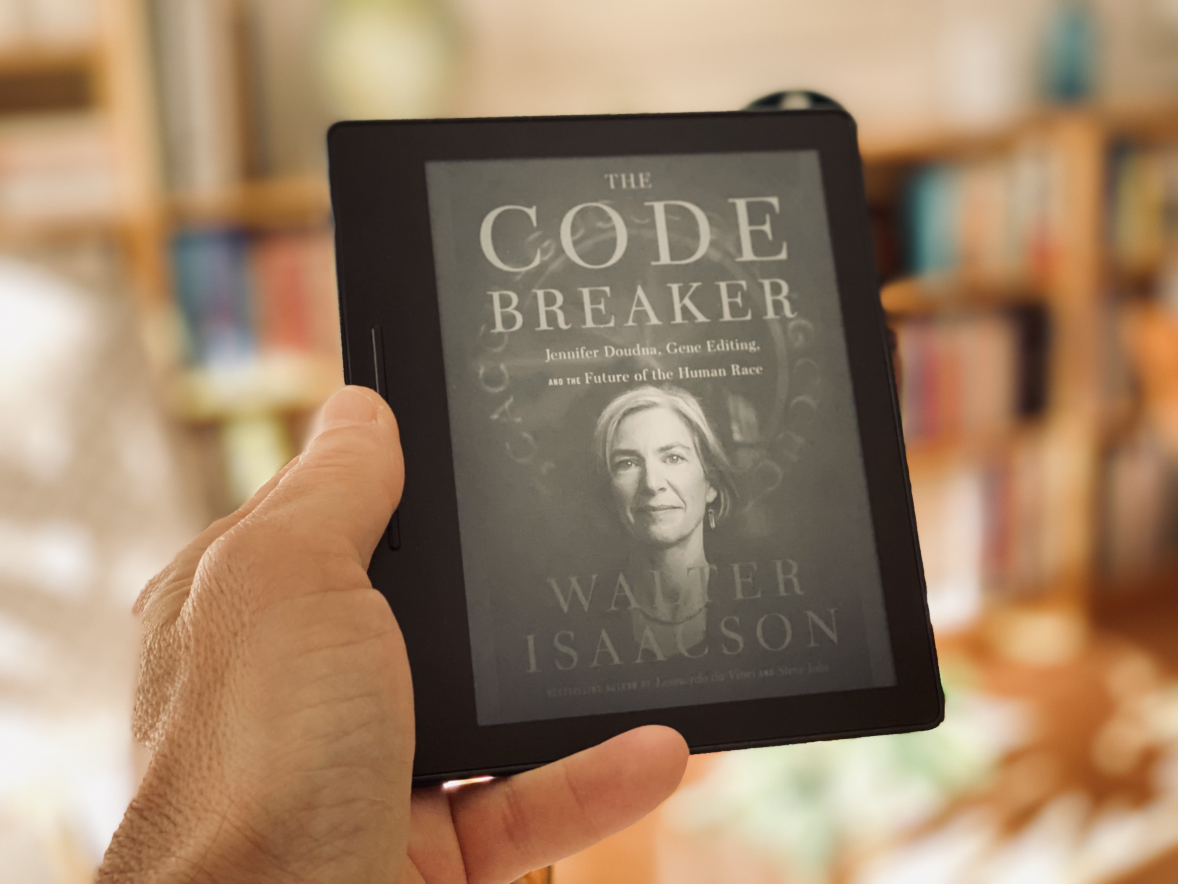 Kindle Oasis with the Code Breaker book cover