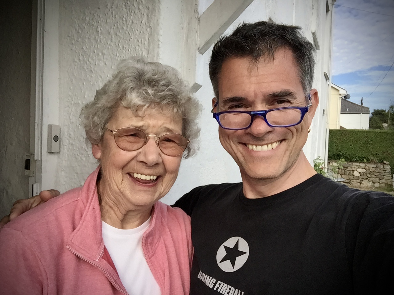 A selfie of Mum and myself in front her front door in 2015