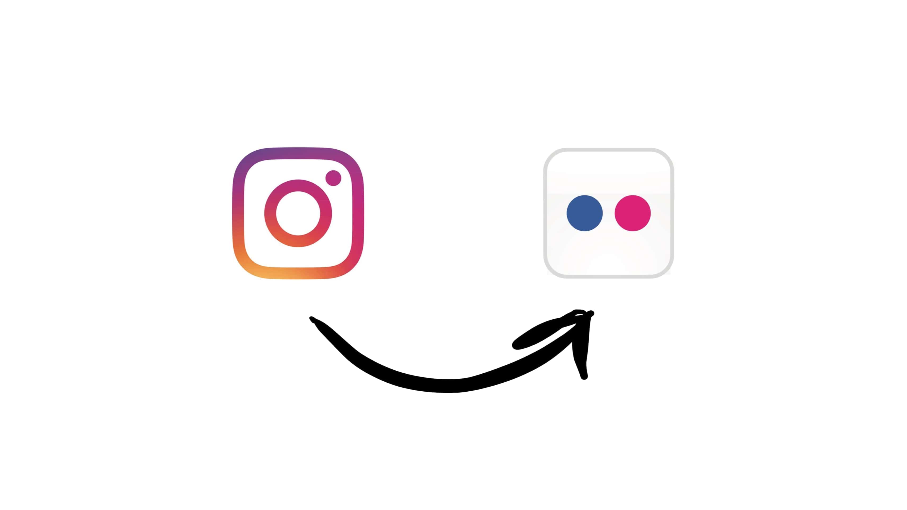Instagram logo pointing to Flickr logo with a smiling arrow