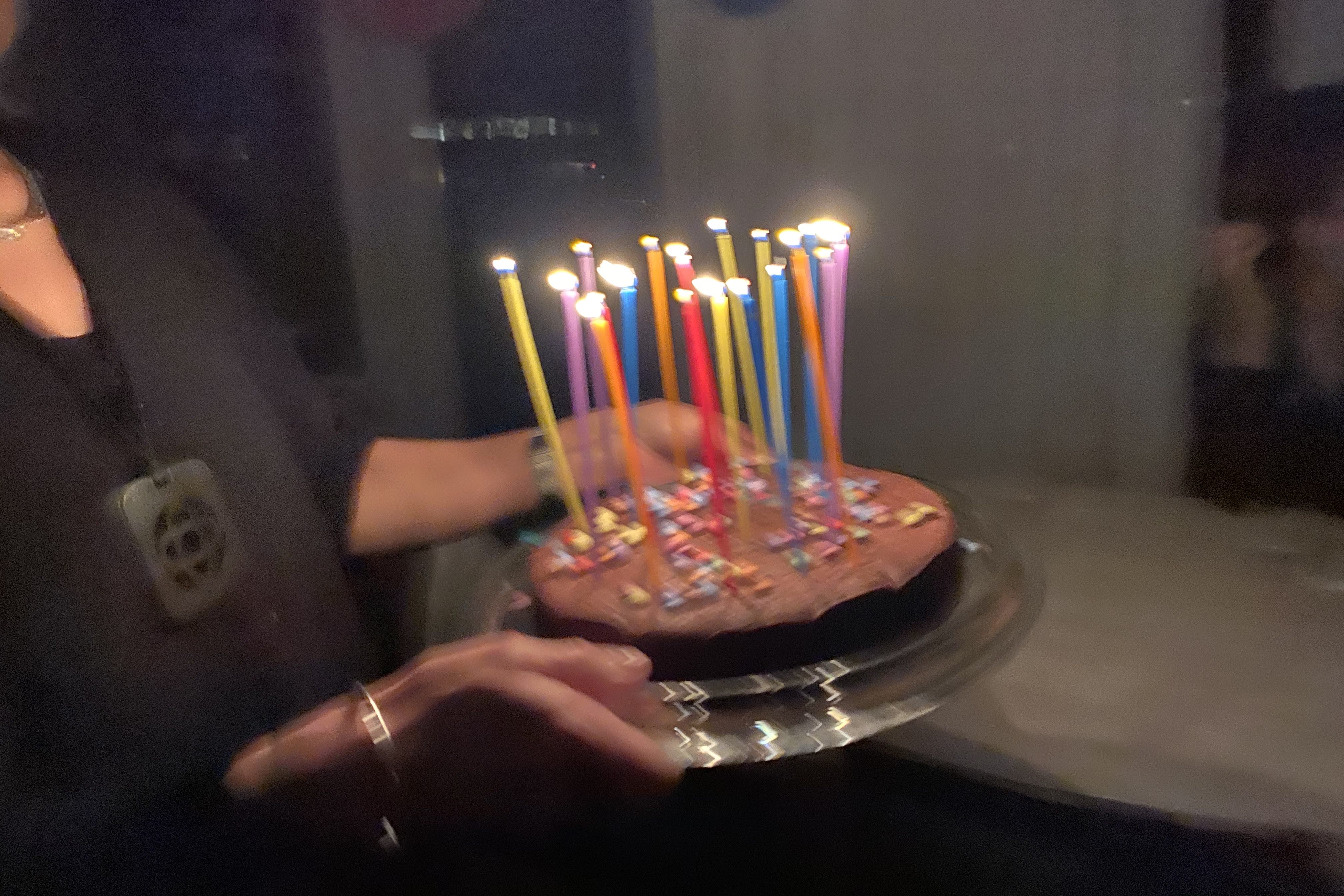 Chocolate cake with candles and smarties