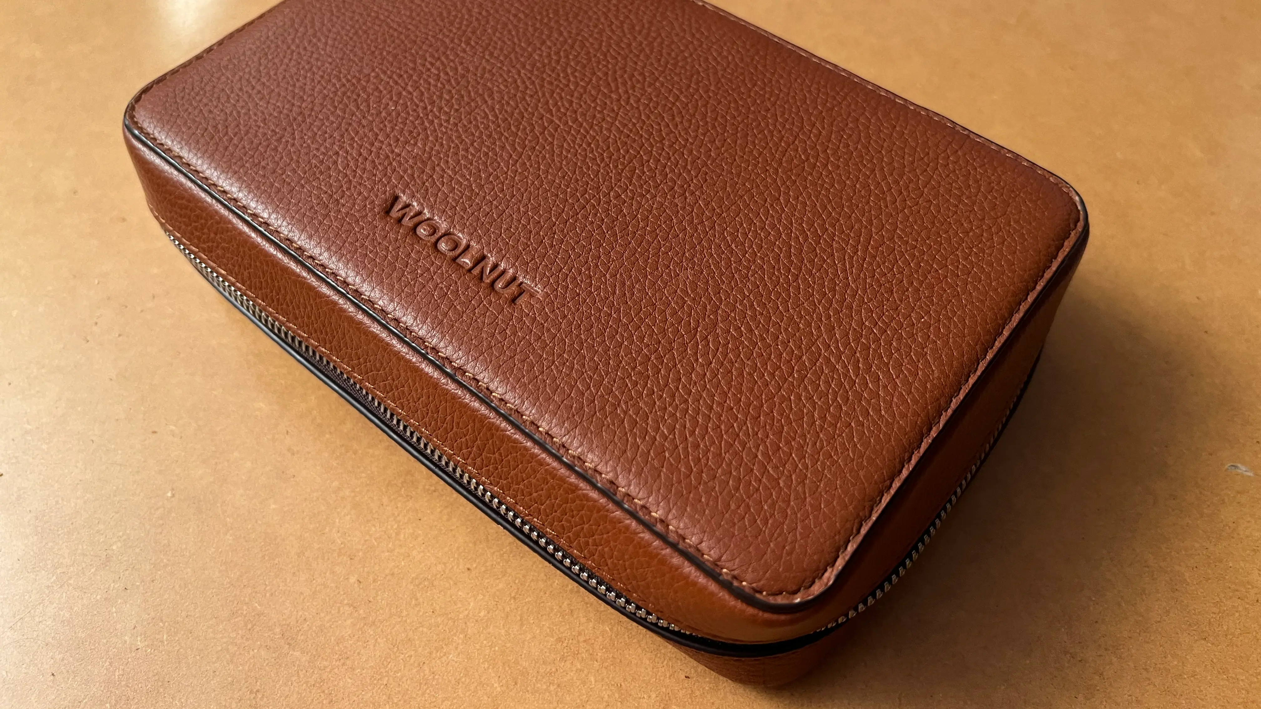 Woolnut brown Leather Tech Organizer closed